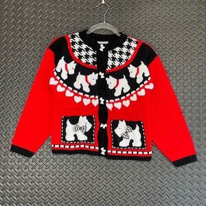 Vintage Jet Set Red Black Made In USA Scotty‎ Dog Love Sweater Girls Youth Sz 14